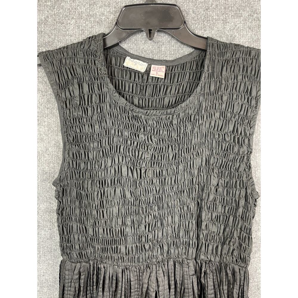 Ventage NAQUI Crushed and Smocked Black Knee Length Dress Jewel Neck L - Picture 5 of 12